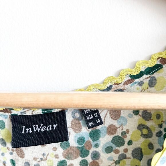 InWear Maxi Dress Sheer Ruffled Separate Lining RickRack Neck Detail Women's 12 - Picture 9 of 9